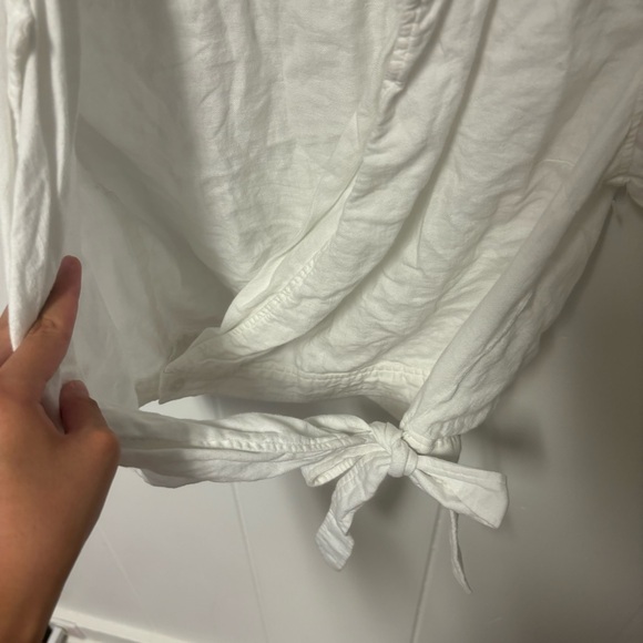 Anthropologie Cloth & Stone Wrap-Front White LinenCrop Top Small - Picture 7 of 8